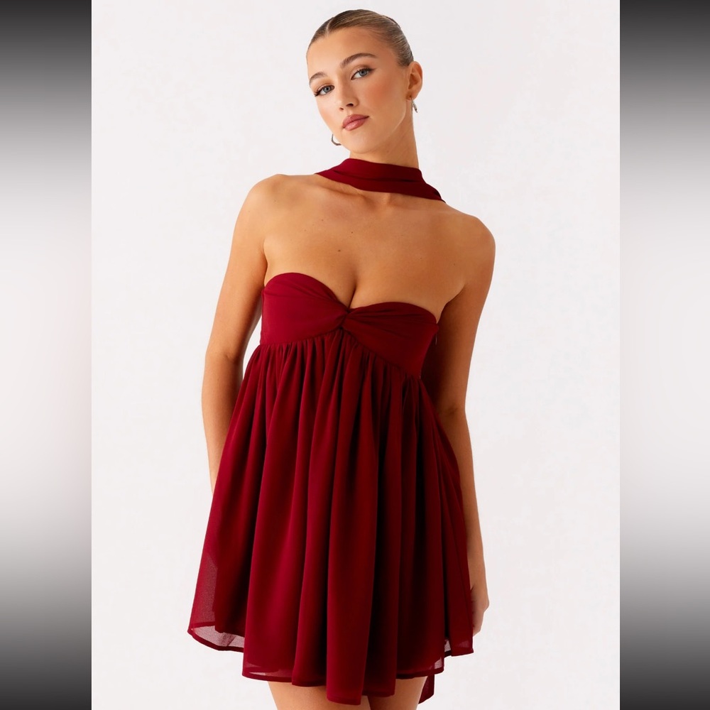 Peppermayo Strapless Wine Red Dress